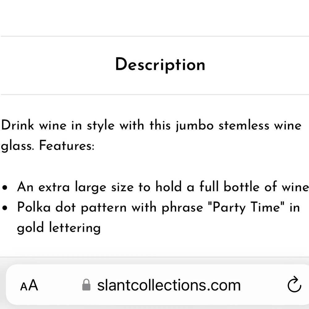 NIB Jumbo Stemless Wineglass • Slant Collections PARTY TIME! Polka Dots Glass - Picture 5 of 6